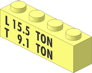Brick  1 x  4 with Black "L 15.5 TON" and "T  9.1 TON" Pattern