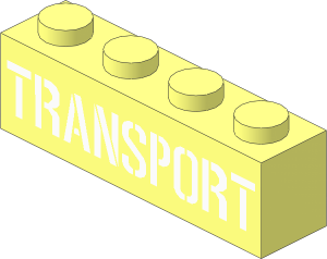 Brick  1 x  4 with White "TRANSPORT" Stencil Pattern