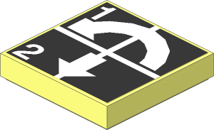 Tile  2 x  2 with White Arrows Curved Counterclockwise and Down, "1", and "2" on Black Sticker