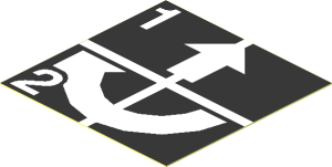 Sticker  1.9 x  1.9 with White Arrows Up and Curved Clockwise, Numbers One and Two on Black Background