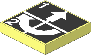 Tile  2 x  2 with White Arrows Up and Curved Clockwise, Numbers One and Two on Black Sticker
