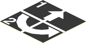 Sticker  1.9 x  1.9 with White Arrows Up and Curved Counterclockwise, Numbers One and Two on Black Background