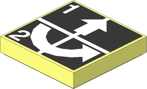 Tile  2 x  2 with White Arrows Up and Curved Counterclockwise, Numbers One and Two on Black Sticker