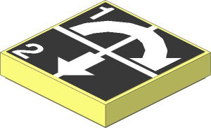 Tile  2 x  2 with White Arrows Curved Clockwise and Down, Numbers One and Two on Black Sticker
