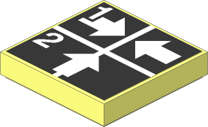 Tile  2 x  2 with White Arrows Right, Left and Up, Numbers One and Two on Black Sticker