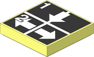 Tile  2 x  2 with White Arrows Down, Left and Right, Numbers One and Two on Black Sticker
