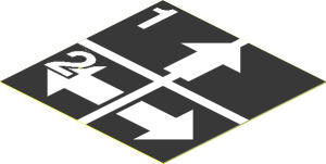Sticker  1.9 x  1.9 with White Arrows Up, Left and Right, Numbers One and Two on Black Background