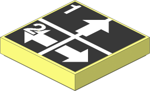Tile  2 x  2 with White Arrows Up, Left and Right, Numbers One and Two on Black Sticker
