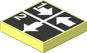 Tile  2 x  2 with White Arrows Right, Left and Down, Numbers One and Two on Black Sticker