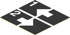 Sticker  1.9 x  1.9 with White Arrows Left and Right, Numbers One and Two on Black Background