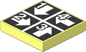 Tile  2 x  2 with White Arrows Down, Right, Up and Left, Numbers One to Four on Black Sticker