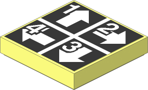 Tile  2 x  2 with White Arrows Up, Right, Down and Left, Numbers One to Four on Black Sticker