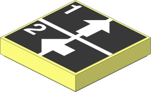 Tile  2 x  2 with White Arrows Up and Left, Numbers One and Two on Black Sticker