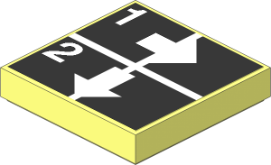 Tile  2 x  2 with White Arrows Right and Down, Numbers One and Two on Black Sticker