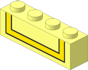 Brick  1 x  4 with Black Outlined Yellow U-form Pattern