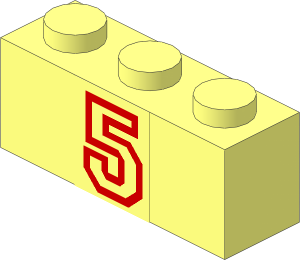 Brick  1 x  3 with Red Outline "5" Sticker