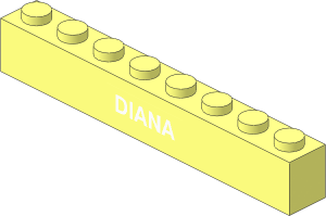 Brick  1 x  8 with White "DIANA" Sticker