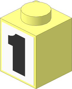 Brick  1 x  1 with Black "1" Sticker