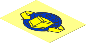 =Sticker  1.1 x  1.5 with Blue Globe, Yellow Box and Curved Arrows