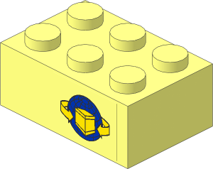 Brick  2 x  3 with Blue Globe, Yellow Box and Curved Arrows Stickers on Both Sides