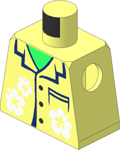 Minifig Torso with Hawaiian Shirt with Black Buttons and White Flowers and Turtle Shell on Back Pattern