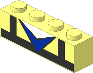 Brick  1 x  4 with Metallic Silver Crossed Stripes, Black and Blue Wing and White Triangle Pattern