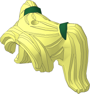 Minifig Hair Female Pigtails High, Long Bangs, Hole on Top with Dark Green Hair Ties Pattern