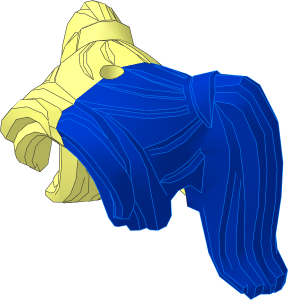 Minifig Hair Female Pigtails High, Long Bangs, Hole on Top with Blue Left Half Pattern