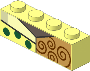 Brick  1 x  4 with Light Aqua Neck, Brown Spirals and Green Dots Pattern