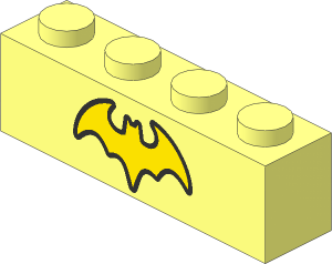Brick  1 x  4 with Yellow Batgirl Logo with Black Border Pattern