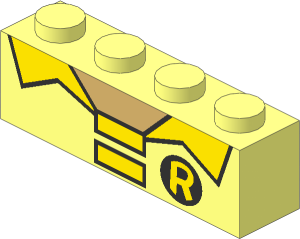 Brick  1 x  4 with Yellow Collar and Yellow Robin Logo Pattern