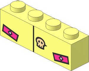 Brick  1 x  4 with Black Line, Light Orange Skull and Magenta Pockets Pattern