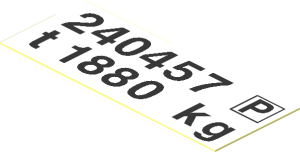 Sticker  0.8 x  1.9 with "240457 P" and "t 1880 kg" on White Background
