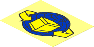 =Sticker  2.5 x  3.3 with Blue Globe, Yellow Box and Curved Arrows