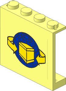 Panel  1 x  4 x  3 with Blue Globe, Yellow Box and Curved Arrows Sticker