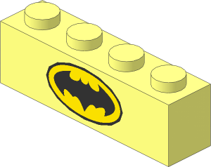 Brick  1 x  4 with Black Batman Logo in Black Outlined Yellow Oval Pattern
