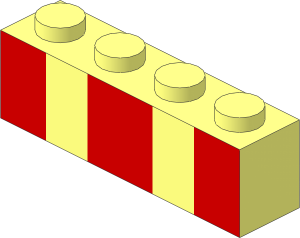Brick  1 x  4 with  3 Red Vertical Stripes Pattern