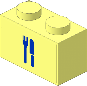 Brick  1 x  2 with Blue Fork and Knife Sticker