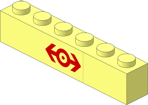 Brick  1 x  6 with Red Train Logo Sticker
