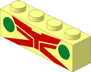 Brick  1 x  4 with Red Stripes and Metallic Gold Circles Pattern