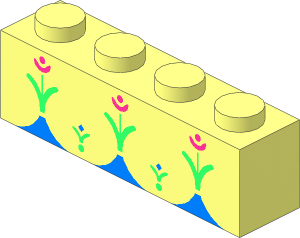 Brick  1 x  4 with 3 Magenta Flowers and 2 Medium Blue Flowers with Bright Green Stems Pattern