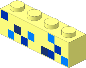 Brick  1 x  4 with  2 Dark Blue Squares,  4 Blue Squares and  4 Medium Blue Squares Pattern