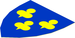 Sticker Minifig Shield Triangular with Yellow Trefoils on Blue Background