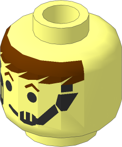 Minifig Head with Headset Over Brown Hair and Eyebrows Pattern