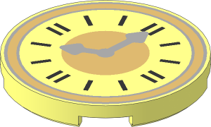 Tile  3 x  3 Round with Clock Face with Tan Border, Dark Silver Hands and Silver Time Indicators Pattern
