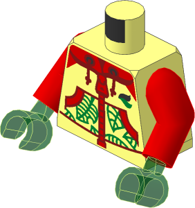 Minifig Torso with Arms and Hands with Hoodie with Red Pockets and Hood and Gold Leaves Pattern