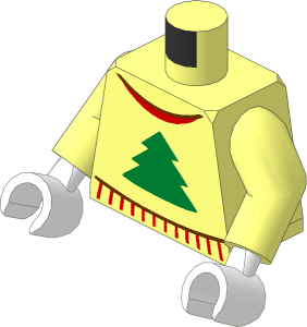 Minifig Torso with Arms and Hands with Sweater with Green Pine Tree and Reddish Brown / Medium Nougat Collar Pattern