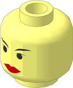 Minifig Head with SW Red Lips, Black Eyes, Thin Eyebrows Pattern