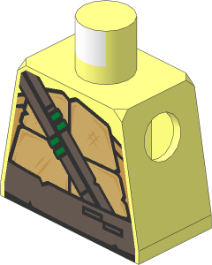 Minifig Torso with Tan and Dark Tan Turtle Shell and Dark Brown Belt with Two Straps Pattern