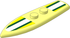 Minifig Surf Board  2 x  6.5 with Yellow, Dark Green and White Stripes Stickers